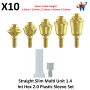 10 Dental Straight Slim Multi Unit 1.4 Int Hex 2.0 Plastic Sleeve Set Prosthetic