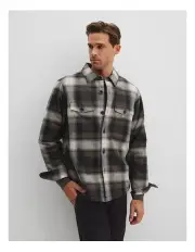 [Country Road] Check Sherpa Jacket in Charcoal
