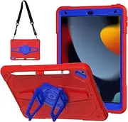 JSUSOU iPad 9th 8th 7th Generation Case with Pencil Holder&Shoulder Strap, iPad 10.2 inch Case Cover 2021/2019/2020, Heavy Duty Durable Shockproof Protective Case with Kickstand for Kids Girls Boys