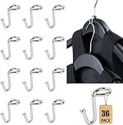Clothes Hanger Connector Hooks, 36PCS, Clothes Hanger Organizer Mini Space Saveing Clothes Hanger Extender Cascading Connection Hooks for Wooden Velvet Metal Plastic Hangers (Silver)