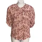 Bobeau XL Top Blouse Rose Floral Boho Pearl Button Up Pleated Round Neck NWT