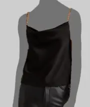 $275 Alice + Olivia Women's Black Harmon Chain Strap Slip Tank Top Size XL