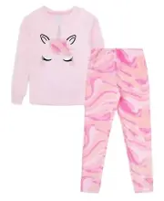 Jellifish Girls Pajamas Set 10/12 Pink 2 Piece Unicorn Top And Colorful Pants