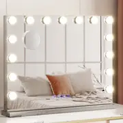 TOOLKISS Bluetooth Makeup Mirror 58x46cm Hollywood Vanity with LED Light Wall – 15 LED Bulbs, Built-in Speaker, USB Charger, Adjustable Brightness & Color Temperature, Free Standing or Wall Mounted