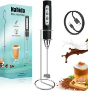 Milk Frother Wand for Coffee Frother Handheld with Stand Drink Mixer with 3 H...