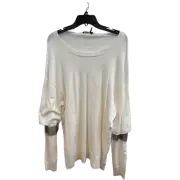 DKNY White Sweater XL Fringe Sleeve Knit Top
