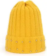[YUN MENG] Knit Hat Unisex Bead Decoration Any Size Head Comfortably (Color : Orange, Size : 55-60cm)