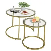 Nesting Coffee Table Set of 2,Modern Gold Tempered Glass Side Large Gold Glass