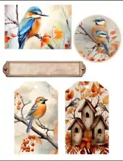 Autumn Birds Tags Junk Journals Scrapbook USA