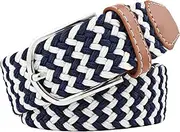 [Generic] Elasticated Adjustable Stretch Belt Belts Women Linen For Braided Size Belt Men Belts For Elasticated Belt And For, Blue and white
