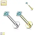 Aquamarine 14K Gold Threadless Push-in Labret 18 GAUGE, Flat Back Stud