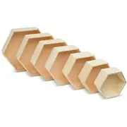 And Set Unfinished Shelves Wooden Backs Crafts Floating Hexagon Set 7 Wall décor