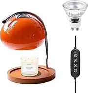 Topyond Aromatic Wax Melting Lamp, Retro Wooden Storage Tray, Glass Candle Warmer, Desk Lamp, Bedside Table, Environmental Table Lamp(Red Orange)