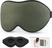 LitBear Sleep Mask for Men Side Sleeper, Sleeping Women Light Blocking, 3D Contoured Cup Eye Sleeping, Soft Lightweight with Adjustable Elastic Strap Traveling, Olive Green