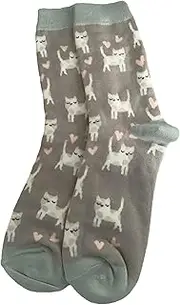 [Purple Possum] Cat Socks in Grey Pink Love Hearts Bamboo Cotton Blend 1 Pair Size 3 to 7, Grey, Gray. Light Grey, 3-7