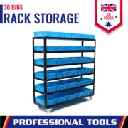 Rack Storage 30 Bin Shelving Garage Nuts & Bolts Organizer Wheels Brake