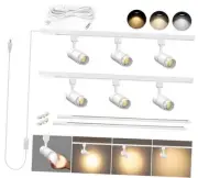 3 Color Plug in Track Lighting with Power Cord, 6-Light LED Track White