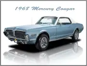 1968 Mercury Cougar Metal Sign: Fully Restored in Blue & White