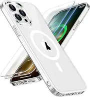 ORETECH Magnetic for iPhone 13 Pro Max Case with 2X Screen Protector,Compatible with MagSafe Wireless Charging Shockproof Military Protection Clear Back iPhone 13 Pro Max Phone Case,Clear