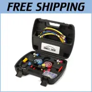 Professional HVAC A/C Manifold Gauge Set - Includes 3 Tank Adapters & Couplers