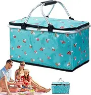 Picnic Basket Insulated,Drink Carrier - Foldable Portable Waterproof Insulated Cooler Basket for Outdoor Gathering Travel Beach Wine