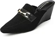 [NEWBELLA] Women's Wedge Mules Mid Heel Sandals Pointed Toe Dressy Sandals Comfortable Heels Wedding Casual Shoes