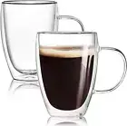 12 Oz Double Walled Glass Coffee Mugs with Handle, Insulated Layer Coffee Cups,