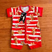 Bonds Baby Red White Stripe Gingerbread Man Star Summer Zip Romper Size 00 BNWT