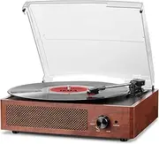 Bluetooth Turntable Vinyl Record Player with Speakers, 3 Speed Belt Driven Vintage Player for Entertainment AUX in RCA Out