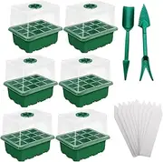 6 Packs Seed Starter Tray,High Lid Seed Starter Kit with 10 Plant Labels (12 Cells Per Tray),Mini Greenhouse Germination Kit for Seeds Growing Starting(6, Green heightened)