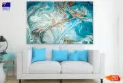 Gold & Blue Abstract Design Wall Canvas Home Decor Australian Made Quality