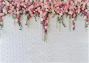 LTLYH 7x5ft Vinyl White Brick Wall Flowers Backdrop Mother's Day Wedding Bridal Shower Birthday Party Banner Background Supplies 134