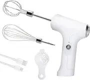 CHIDOYII Cordless Hand Mixer, Handheld Electric Whisk with 3 Speed Modes, Hand Held Egg Beater with 2 Detachable Stir Whisks (White)