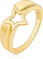 [French Runway] Stellar Dreams: Open Star Ring - Celestial Faceted Tapered Band, 18k Gold Plated 925 Silver