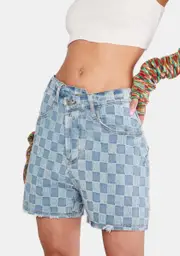Mermaid Fool Me Twice Checkered Denim Shorts