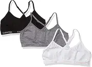 [Calvin Klein] Girls' Seamless Racerback Crop Bralette, Multipack, 3 Pack - Heather Grey, White, Black, Medium