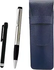 SASL-ALB-LUT102SB Grain Leather Pen Case Blue Metal Touch Stick Black and Metallic Rubber Rotating Ballpoint Pen Set