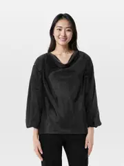 Black Bubble Sleeve Blouse