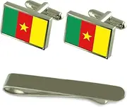 [Select Gifts] Silver Cufflinks Cameroon Flag Gift Set Tie