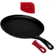 Cuisinel Cast Iron Round Griddle - 10.5" Crepe Maker Pan + Silicone Handle Co...