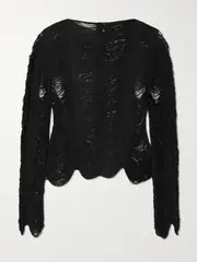 [TOM FORD] TOM FORD - Fringed Open-knit Top - Black - IT48 IT 48 Black