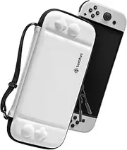 tomtoc Switch Case for Nintendo Switch OLED Model, Slim OLED Switch Sleeve with 10 Game Cartridges, Protective Switch Carry Case for Travel, with Original Patent and Military Level Protection, White
