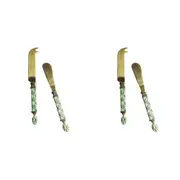 2x 2pc LVD Brass Cheese/Butter Knife Spatula Spreader Faro Cutlery Gold/Green