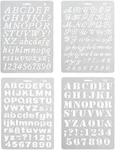 Pack of 4 Plastic Alphabet Letter Number Drawing Painting Stencils Scale Template Sets for Bullet Journal Stencil Planner/Scrapbook/DIY Painting Craft Projects