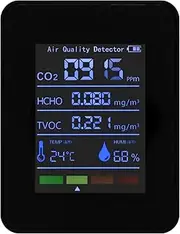 5 in 1 Air Quality Monitor TVOC HCHO Temperature Humidity CO2 Meter, USB Rechargeable CO2 Detector Black