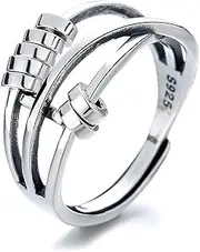 [SEAMOSH] Silver Anti Anxiety Rings For Women Men Fidget Spinner Band Unisex Adjustable Stacking Spinning Worry Ring, Adjustable, Sterling Silver, synthetic