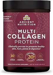 Ancient Nutrition Multi Collagen Protein Powder, 5 Types of Food Sourced Collagen, Providing Types I, II, III, V, and X, 16.2oz