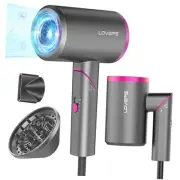 Hair Blow Dryer with Diffuser, 1800W Ionic Blow Dryer, Foldable Handle Travel