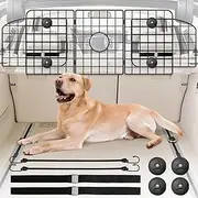 Dog Car Barrier for SUVs,Universal-Fit Car Divider for Dogs,Adjustable Heavy-Duty Wire Mesh Pet Barrier for Car,Folding Design is Easy to Install and Store,Includes 2 Elasticated Cords and Carabiners