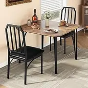 GAOMON Dining Table Set for 2, Kitchen Table and Chairs for 2 with with Chamfer Design, 3 Piece Dining Room Table Set with Cushion Seats for Small Space, Home Kitchen, Apartment-Rustic Brown